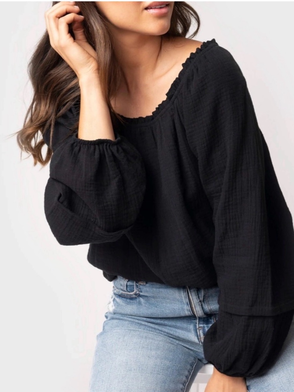 GibsonLook Black Blouson Sleeve Gauze Top size XS
